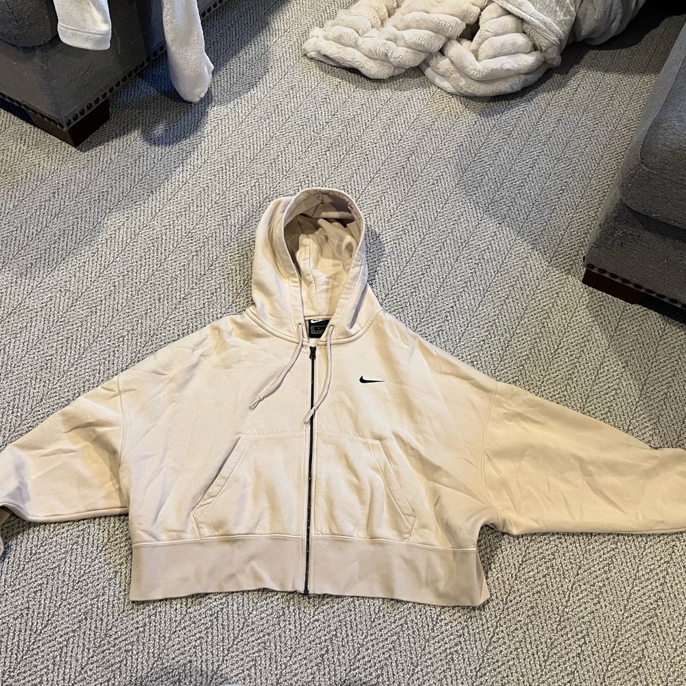 Nike Cream Zip-Up Hooded Jacket with Black Swoosh
